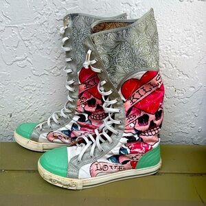 ED HARDY VINTAGE High-Top Skull Print Sneakers size 5